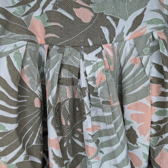 Vintage Garey Petites 100% Cotton A lIne Monstera Green Coral Floral Skirt 12 - Picture 5 of 10